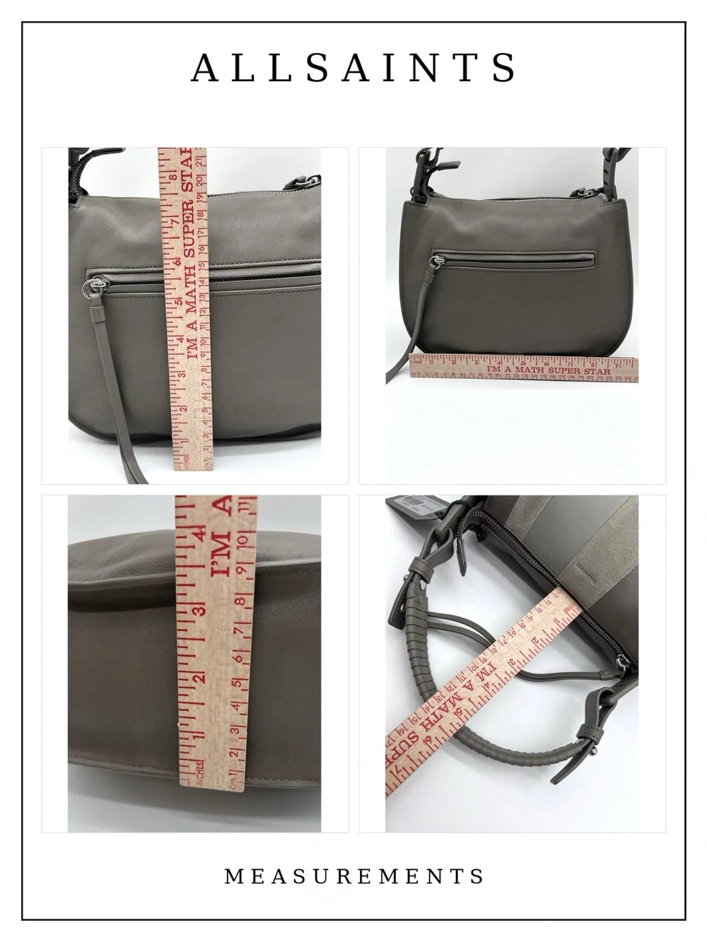 AllSaints Casey Lea Hobo Taupe Grey Leather Bag NWT MSRP $328 w/ Dust Bag